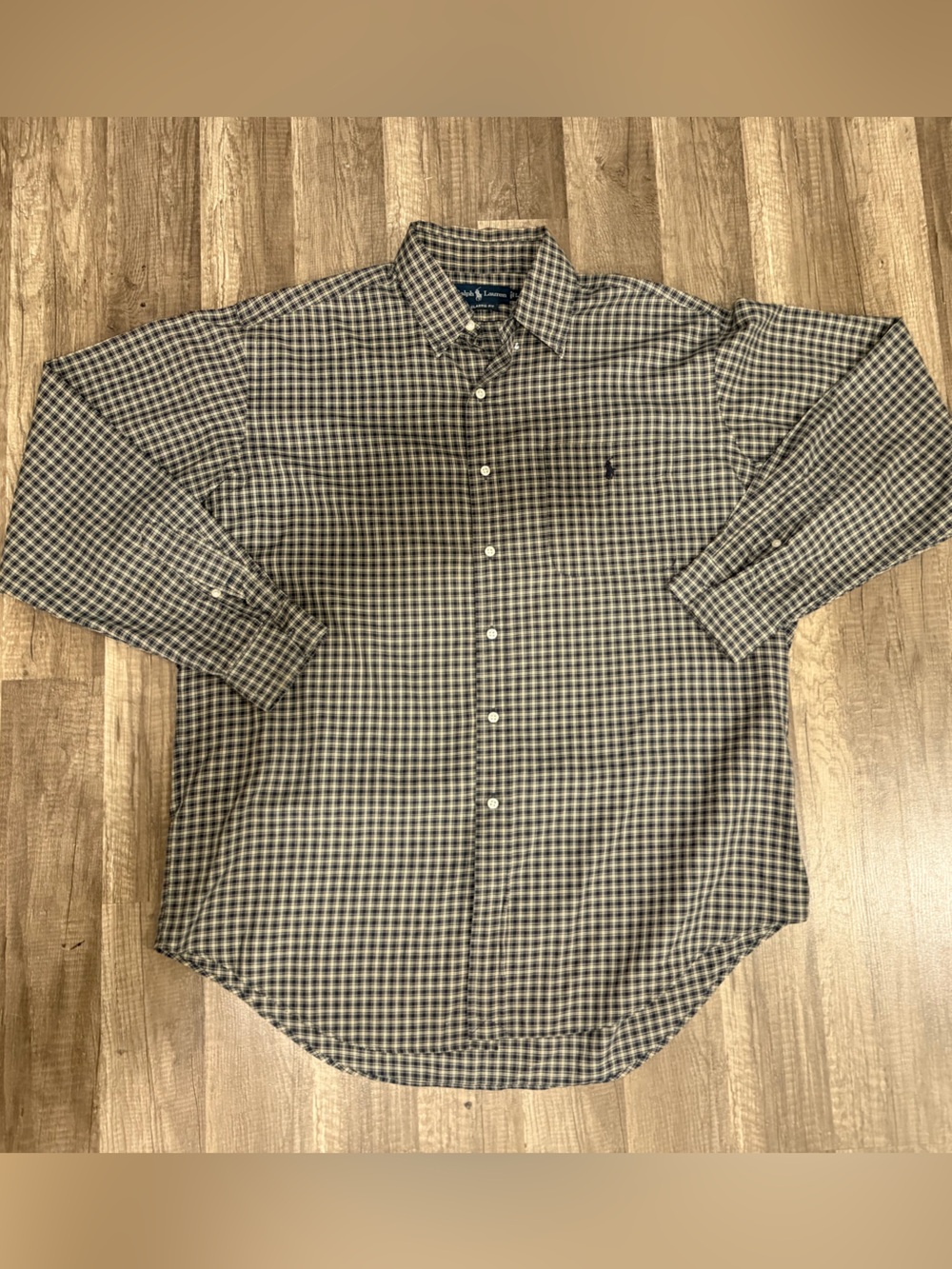 Ralph Lauren Gray and White Gingham Button-Down Shirt
